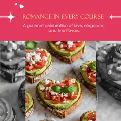 We put romance in every course. For Valentine's Day, we create gourmet celebrations of love, like these heart-shaped avocado toasts with tomato and feta.