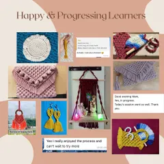 More beautiful work from my progressing learners, including macrame clutches, earrings, and coasters. Their creativity inspires me every day.