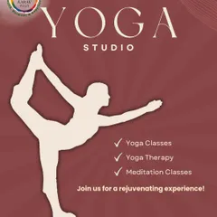 This graphic highlights the core offerings of our yoga studio, including yoga classes, yoga therapy, and meditation, all aimed at providing a rejuvenating experience.
