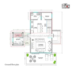 This is a ground floor plan for a container home, showing the layout of the living room, kitchen, utility area, and bathroom. It also details the outdoor deck, demonstrating how I integrate indoor and outdoor living spaces.
