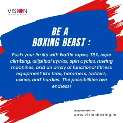 Here, you can be a boxing beast. I've equipped the academy with battle ropes, TRX, rope climbing, cycles, rowing machines, and an array of functional fitness tools like tires, hammers, and hurdles.