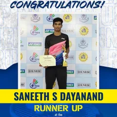 We celebrate the incredible achievement of our athlete, Saneeth S Dayanand, who secured the runner-up position at the Yonex-Sunrise All India Senior Ranking Tournament. His journey, which included defeating a World No. 65 player, is a testament to the high-performance training and grit we cultivate.