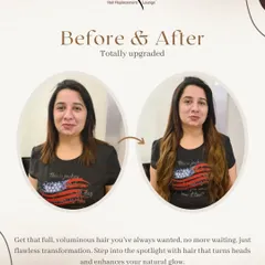 This client wanted a total upgrade. We added length and subtle color with extensions, then styled them into soft waves for a fuller, more voluminous, and glamorous look.