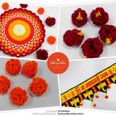 This festive package was sent all the way to Germany. It includes a Ganpati toran, a thali rumal, and crochet marigold and hibiscus flowers.