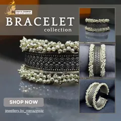 A closer look at my oxidized silver bracelet with pearl ghungroos. This piece has a beautiful traditional design that adds an ethnic touch to both modern and classic outfits. It's a versatile statement piece for your wrist.