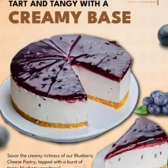 Tart and tangy with a creamy base. Our Blueberry Cheesecake features a generous layer of blueberry compote over our classic rich cheesecake.