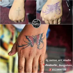 A great example of a fresh start. I transformed a simple cross tattoo on the hand into this vibrant, detailed butterfly design, giving my client a piece she is now proud to wear.