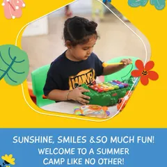 Sunshine, smiles, and so much fun. Our summer camps are a place for creative exploration, like this session where a young child discovers the joy of making music on a toy xylophone.