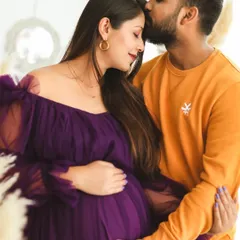 That quiet moment of connection before the baby arrives. This couple's love and excitement are so clear in this gentle embrace during their studio maternity session.
