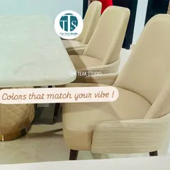 I help you choose colors that match your vibe. The cream and beige tones of this dining set create a warm and inviting atmosphere, perfect for any modern home.