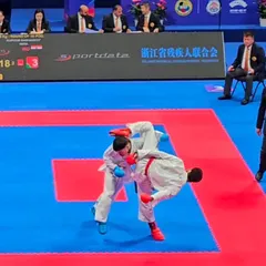In the heat of the moment during a bout at the Asian Championship. Competition teaches you to think on your feet, adapt your strategy, and maintain composure under extreme pressure.