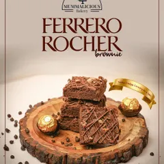 This is my Ferrero Rocher Brownie, a top seller for my cafe partners. It’s a fudgy, decadent brownie made with premium chocolate and hazelnuts, offering a luxury treat that looks and tastes incredible on any dessert counter.