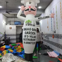 Here is another example of a chef air dancer, this one for a garden restaurant. I can print detailed logos, addresses, and phone numbers directly onto the fabric.