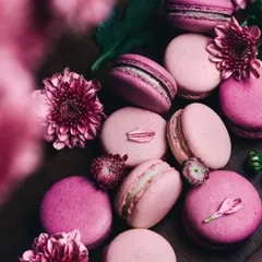 Pink is my happy color. For this shot, I went all out with different hues of pink, using macarons and fresh flowers to create a dreamy, floral, and monochromatic scene.