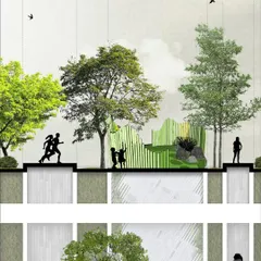 A closer look at our design concept, featuring a central sculptural installation that merges art with nature. Our goal is to create unique, thought-provoking elements within the landscape that encourage community interaction and provide a memorable experience.