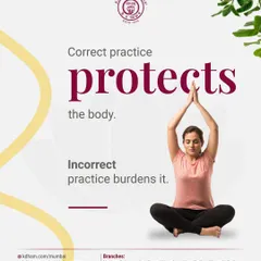 Correct practice protects the body, while incorrect practice can harm it. This visual, featuring a woman in Sukhasana with Anjali Mudra, reinforces my core principle of teaching safe yoga through proper alignment and guidance.
