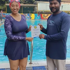 A proud moment as another dedicated student advances to the next level. This certificate is a testament to her hard work and passion for swimming. We celebrate every step of her journey.