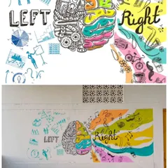 This left-brain vs. right-brain mural was designed for a school's creative corner. It visually represents the balance between logic and creativity, inspiring students to explore both sides.