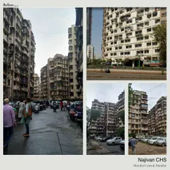 The existing site of Navjivan CHS in Mumbai Central. My redevelopment proposal begins with a thorough analysis of the current layout, identifying challenges and opportunities for significant improvement in open space and building efficiency.