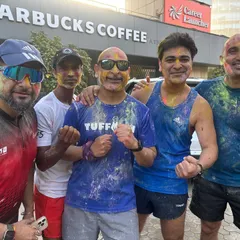 Post-run and post-Holi celebration outside Starbucks. A perfect end to a perfect training day.