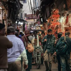 This split view shows the transformation of a chaotic Chandni Chowk scene. My 'Amber' preset adds warmth and a cinematic feel, turning a simple snapshot into a moody, atmospheric image.
