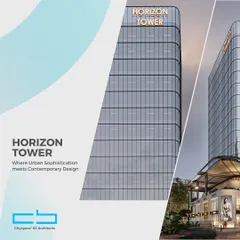 The Horizon Tower is a testament to modern architectural prowess, featuring a striking glass facade and a dynamic silhouette. It is designed to be a landmark of urban sophistication and contemporary design.