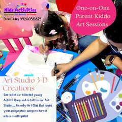 I offer exclusive one-on-one art sessions for a parent and child to create a masterpiece together. This image shows a focused moment from one of our sessions, where imagination gets turned into a beautiful 3-D creation.