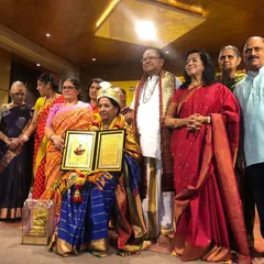 Surrounded by friends and family after a felicitation ceremony. Their support has been a constant source of strength throughout my 50-year musical journey with Tarangini Arts Foundation.