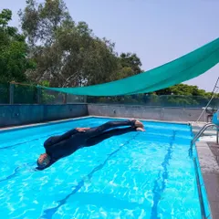 Holding the tight streamline position mid-air before entering the water. It's a technical skill that we work on constantly to improve speed and efficiency.