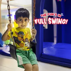 The fun's in full swing! A classic playground favorite, our indoor swings let kids experience the simple joy of soaring back and forth in a safe and colorful environment.