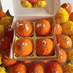 My Motichoor Ladoo candles are one of my most popular items, especially for festive gifting. Each one is handmade by me to look just like the real sweet, complete with silver varq, and they fill the room with a beautiful, warm scent.
