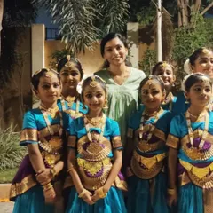 Our wonderful Bharatanatyam instructor, Ahalya, with her students after their Onam celebration performance. It's a team effort, and I am so proud of the community we are building.