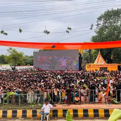The scale of public engagement is a vital part of urban planning. This image captures the large audience gathered for our presentation on the future development of Amravati, showcasing the community's interest in creating a better city.