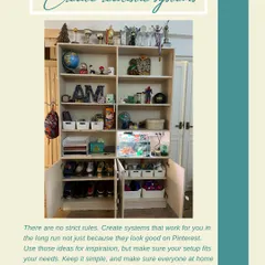 Create realistic systems that work for you and your family in the long run, not just because they look good on Pinterest. This kid's shelf is a great example of functional organization.