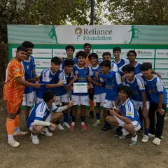 The entire team celebrating Matvey Khatkar's Player of the Match award. Individual success is always a team victory at Frontier FC.