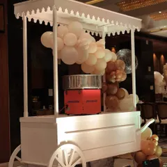We added a sweet touch with this vintage-style cotton candy cart, decorated with a matching balloon garland. It's a fun and interactive element that delights guests of all ages.