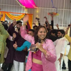 Right in the middle of the action at the Vyapar App Diwali bash with over 600 people. I love getting off the stage and into the crowd, making sure everyone feels like part of the celebration.