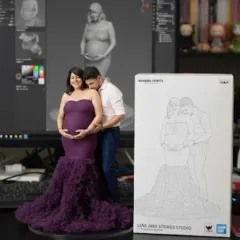 Every keepsake starts with a photo you love. Here, you can see how a beautiful pregnancy portrait is transformed into a detailed 3D miniature, preserving the loving embrace and the beautiful gown in a tangible form.