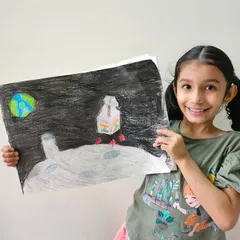 Homi, a 4th standard student, created this oil pastel drawing of Chandrayaan-3 on the moon. This was part of our online class celebrating the historic space mission.