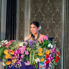 A smile of confidence while hosting for SBI. It's important to be approachable and warm, even in the most formal corporate settings.