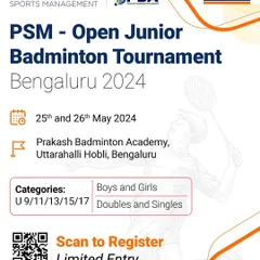 An announcement for the PSM-PBA Open Junior Tournament. We clearly communicate the event details for various tournaments we manage across different venues in Bengaluru.