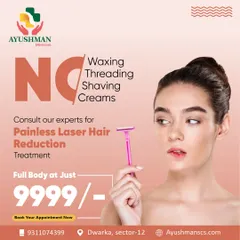 Say goodbye to waxing, threading, and shaving creams forever. Our painless full body laser hair reduction treatment is available at just ₹9,999.