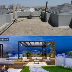 This series of images shows the "before" site next to the "design" render. This is the first step in my process, ensuring you and I are perfectly aligned on the vision before any construction begins.