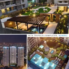 A collage of the now-completed Ekta Tripolis residential high-rise in Goregaon, Mumbai. This 36-storey gated community reflects my vision for modern urban living, complete with fully finished recreational zones and lush landscaped areas.