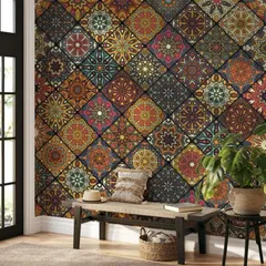 An entryway featuring our Traditional Blooming Pattern wallpaper makes a bold and beautiful first impression. The rich colors and detailed artwork offer a warm welcome to all who enter.
