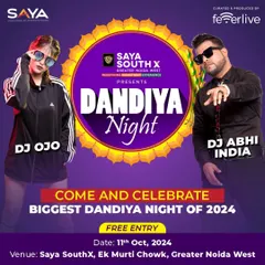 Get ready to dance at the Biggest Dandiya Night of 2024 with DJ Ojo and DJ Abhi India. This event at Saya South X is free for all, and we invite everyone to come and make unforgettable memories.