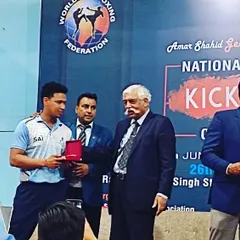 A proud moment being recognized at the National Kickboxing Championship alongside Major General G. D. Bakshi. My experience is rooted in real competition and achievement.