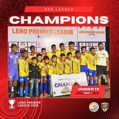 Our Under-13 team celebrating their championship win in the Red League of the Leno Premier League 2025, which earned them a spot in the Mega Finale.