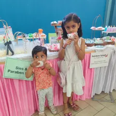 Two adorable customers "tasting" their new soaps. Don't worry, they're just playing. All my kids' soaps are made with a gentle, tear-free formula.