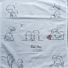 "Every love story is beautiful, but ours is my favorite." I painted this quote on a handkerchief surrounded by doodles of a couple's special moments, like sharing a gift and dreaming of each other.